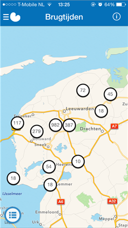 App van de Provincie Friesland voor vaarwegen, ligplaatsen en brugtijden